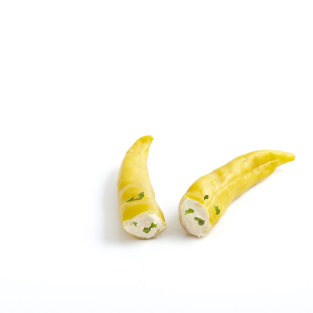 Grüne Peperoni gefüllt mit Thymian-Frischkäsezubereitung