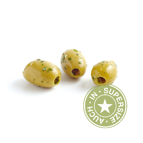 Grüne Oliven Basilikum ohne Stein